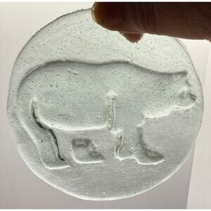 Green Tinted Glass Bear Paperweight 3D Design 4.75" Round Wildlife Office Home